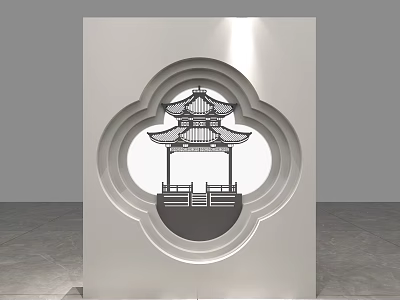 Traditional Garden Landscape Featuring Ornamental Lattice Window With Classic Pavilion Design 3d model