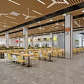 Modern Cafeteria Interior With Yellow Chairs Tables And Ceiling Fans