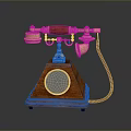 Vintage Wooden Telephone With Gold Accents Blue Dial And Red Cord Classic Design