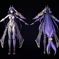 Fantasy Female Character and Mythical Creature With Purple Long Hair Golden Accents and Elegant Attire