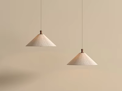 Modern Pendant Lights With Fabric Shades And Wooden Base Hanging On Beige Wall 3d model