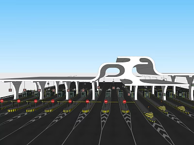 Modern Transportation Hub Architectural Design With Lane Markings And Traffic Lights 3d model