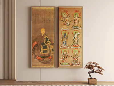 Traditional Chinese Figure Paintings Wall Hanging With Elderly Figure And Multiple Deity Artworks 3d model