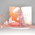Flower Exhibition With Open Book Display Pink Bench And Floral Decorations