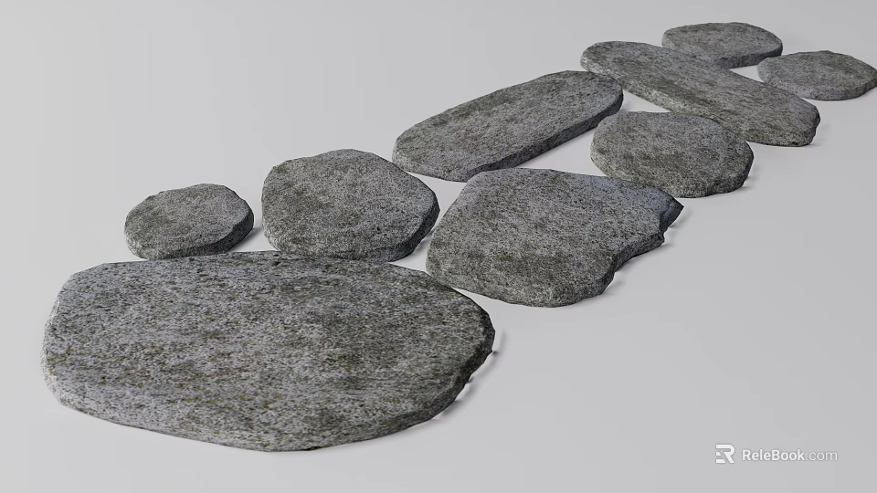 Natural Gray Stone Stepping Stones For Garden Path Walkway Design Ideas 3d model 