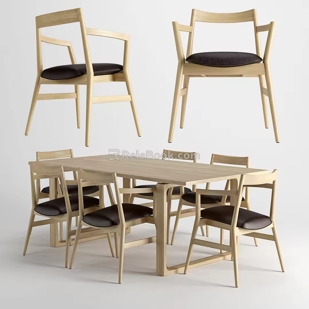 Modern Dining Table and Chair Combination Solid Wood Dining Table and Chair 3d model