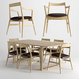 Modern Dining Table and Chair Combination Solid Wood Dining Table and Chair 3d model