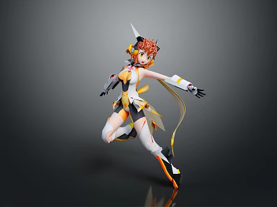 3D Anime Game and Movie Character with Reddish Brown Hair Futuristic Outfit Dynamic Pose 3d model
