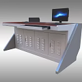 Modern Office Desk With Wooden Top Computer Monitor Keyboard Tray And Metal Frame