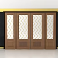 Luxurious Wooden Entrance Door With Glass Panels Diamond Pattern Gold Frame And Black Wall Background