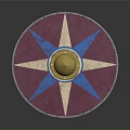 Round Shield Design With Pink Background Blue And Beige Stars Gold Central Ornament