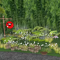 Small Round Decorative Outdoor Lights Illuminating Lawn With Tree Stumps At Night