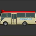 Yellow City Bus with Red Roof Illuminated Top Sign and Blue Side Text Design