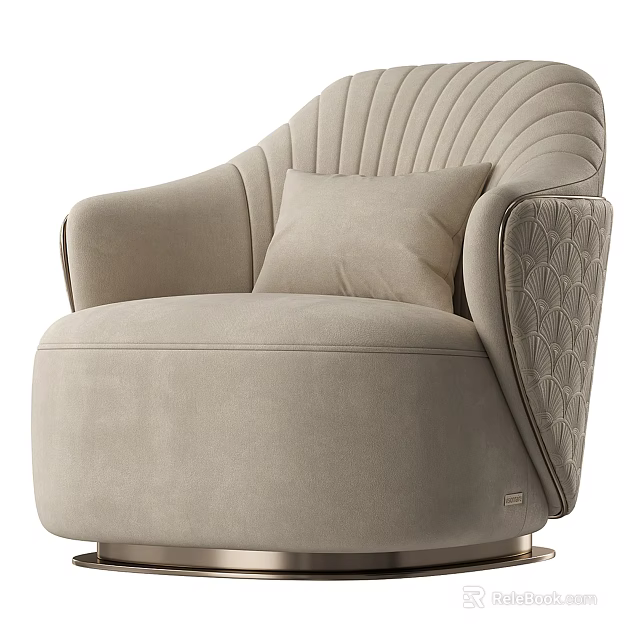 Beige Single Sofa With Vertical Stitch Backrest Curved Armrest Matching Cushion And Metal Base 3d model 