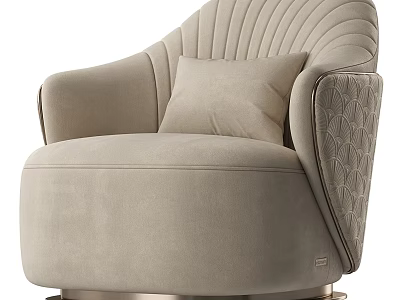 Beige Single Sofa With Vertical Stitch Backrest Curved Armrest Matching Cushion And Metal Base 3d model