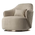Beige Single Sofa With Vertical Stitch Backrest Curved Armrest Matching Cushion And Metal Base
