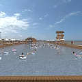 Outdoor Swimming Pool Area With Wooden Deck Sun Loungers And People Relaxing Swimming