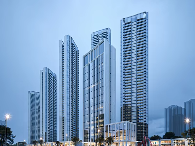 Modern Commercial Street with High Rise Buildings and Contemporary Urban Architectural Features 3d model