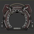 Industrial Cylindrical Metal Structure With Red Accents And Mechanical Hatch Design