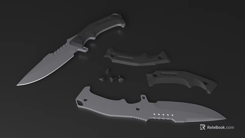 Disassembled Household Utility Knife With Handle Parts And Metal Screws Components 3d model 
