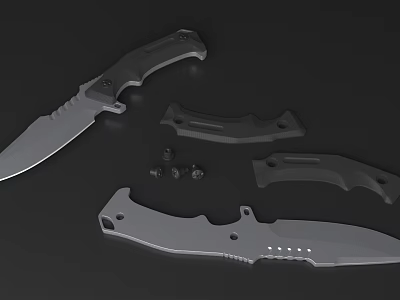 Disassembled Household Utility Knife With Handle Parts And Metal Screws Components 3d model