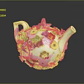 Decorative Porcelain Teapot With Colorful Flowers Vibrant Petals And Green Leaves