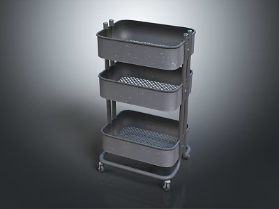 Three Tier Wheeled Storage Utility Cart With Metal Mesh Shelves For Home Organization 3d model