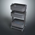 Three Tier Wheeled Storage Utility Cart With Metal Mesh Shelves For Home Organization
