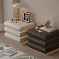 Modern White And Black Nightstands With Lamp Radio Photo Frame And Candle In Bedroom Decor