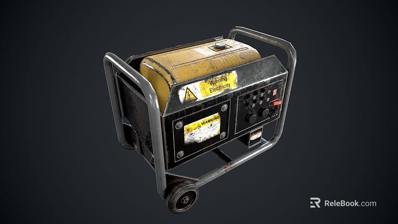 Industrial Generator With Portable Design Wheels Control Panel And Warning Labels 3d model 