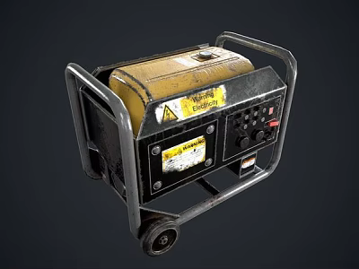 Industrial Generator With Portable Design Wheels Control Panel And Warning Labels 3d model