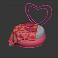 People Sitting on Pink Heart Shaped Sofa With Red Heart Pattern Blanket and Cushions