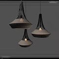 Minimalist Modern Three Woven Pendant Lights With Natural Cone Shaped Shades Design