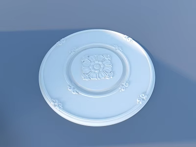 White Circular Carved Plate With Central Floral Pattern And Edge Decorations 3d model