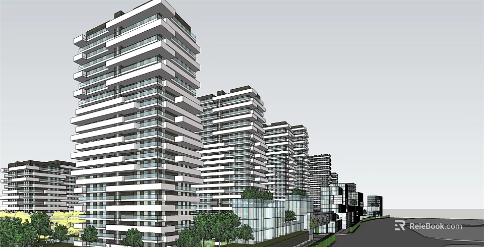 Modern High Rise Residential Buildings With Contemporary Architectural Design And Glass Facades 3d model 
