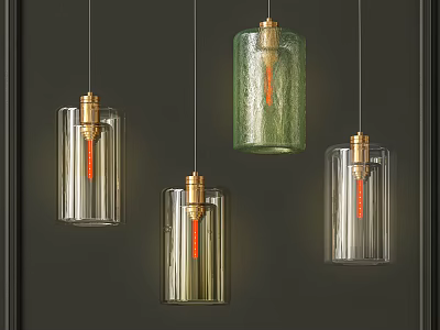 Modern Glass Pendant Lights With Brass Accents And Green Transparent Shades 3d model