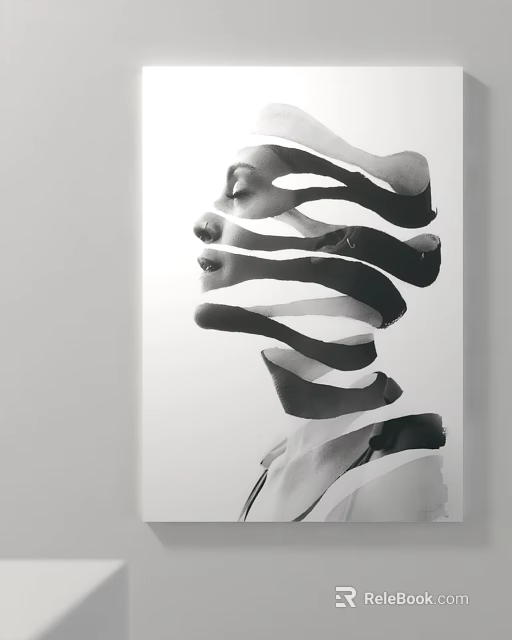 Black and White Abstract Figure Portrait With Segmented Lines Artwork Design 3d model