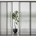 Modern Partition Screen With Frosted Glass Panels Black Frame And Potted Plant