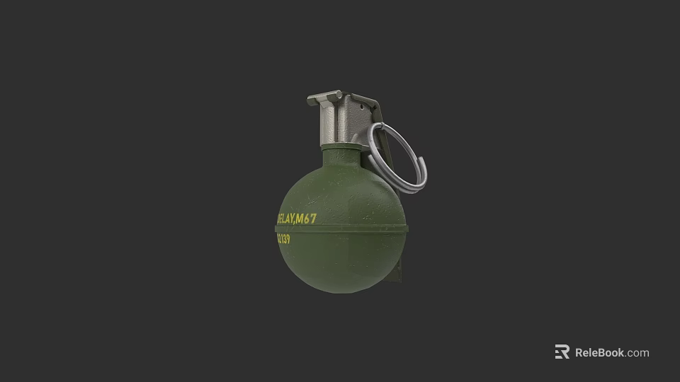 Green ELDM47 Military Grenade With Metal Pull Ring And 1987 Marking 3d model 