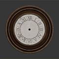 Round Wooden Clock With Roman Numerals And Black Hands On Gray Background
