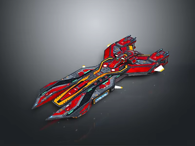Futuristic Cosmic Spaceship With Red Black And Yellow Aerodynamic Design For Interstellar Travel 3d model