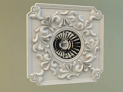 Elegant Square Ceiling Light with Ornate Carved Patterns and Black Circular Center 3d model