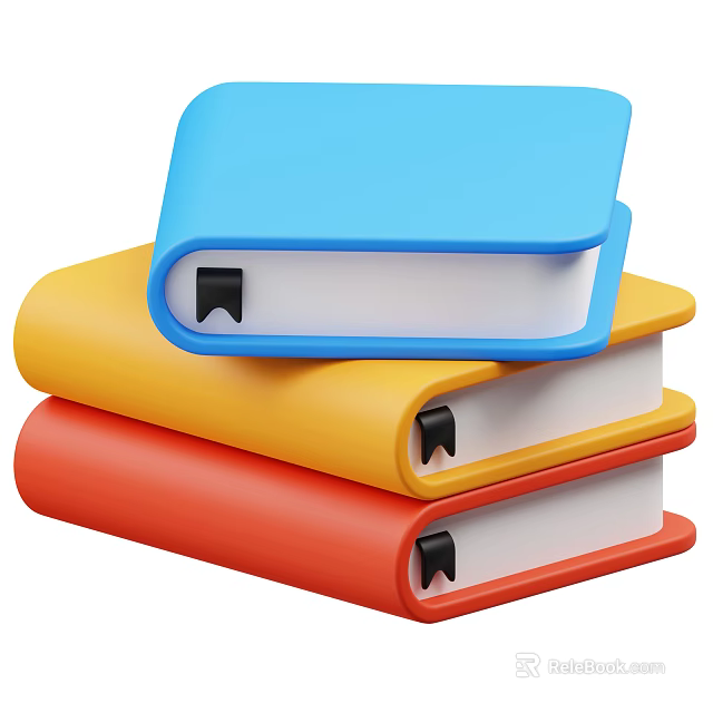 Public Facility Of Library With Stacked Colorful Books Blue Yellow Red Covers And Black Bookmarks 3d model 