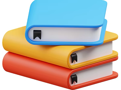 Public Facility Of Library With Stacked Colorful Books Blue Yellow Red Covers And Black Bookmarks 3d model