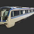 Modern Blue And White Metro Train With Sleek Design And Large Front Windows