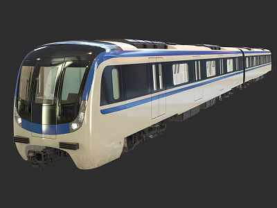 Modern Blue And White Metro Train With Sleek Design And Large Front Windows 3d model