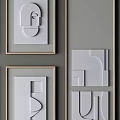 Abstract Geometric Wall Art With Wooden Frames On Gray Wall Background 3d model