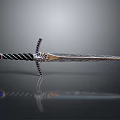Ornate Sword With Twisted Black Silver Hilt Blue Gem Purple Crossguard And Intricate Engraved Blade