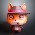 Cute Orange Cat Game Movie Character Wearing Hat With Cigar And Sleepy Eyes In Jacket