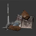Futuristic Rocky Cliff Scene With Tall Tower And Metal Mechanical Structures